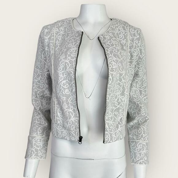 NWT | Krisa | Lace Zipper Jacket | Gray/White | Large - Picture 2 of 12
